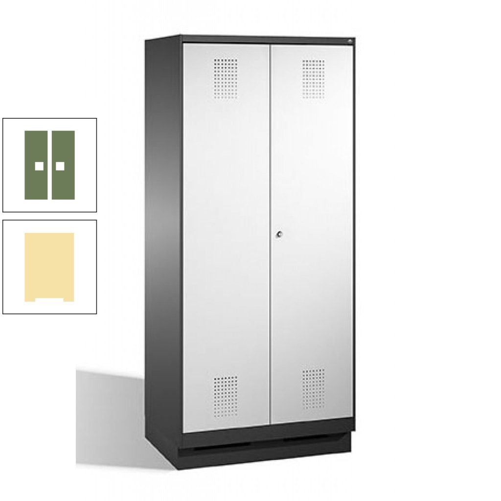 Doppel-Spind, Doppeltüren, Garderobenschrank mit Sockel, 2 Abteile a 400 mm, Korpus anthrazitgrau, Tür anthrazitgrau, 1.800 x 800 x 500 mm (HxBxT)