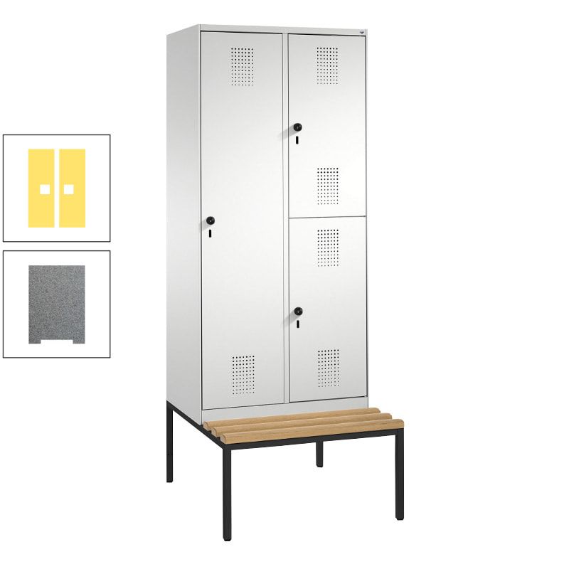 Garderobenschrank, Spind ein- und doppelstöckig Sitzbank, 2 Abteile, 3 Fächer, 2.090 x 800 x 500 mm (HxBxT), Front anthrazitgrau, Korpus anthrazitgrau