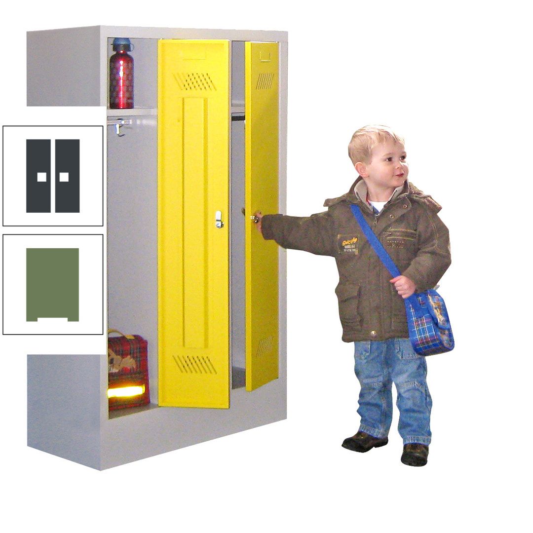 Spindschrank f. Kindergärten - mit Sockel - Höhe 1.300 mm - 2 Abteile a 250 mm - Drehriegel - anthrazitgrau
