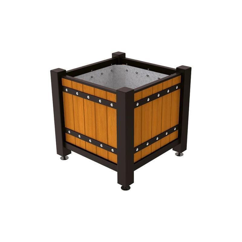 Pflanzbehälter, Pflanzgefäß, verzinkt, Eichenholzverkleidung, innen feuerverzinkt mit Verladungsgriffen , 855 x 880 x 880 mm(HxBxT), enzianblau