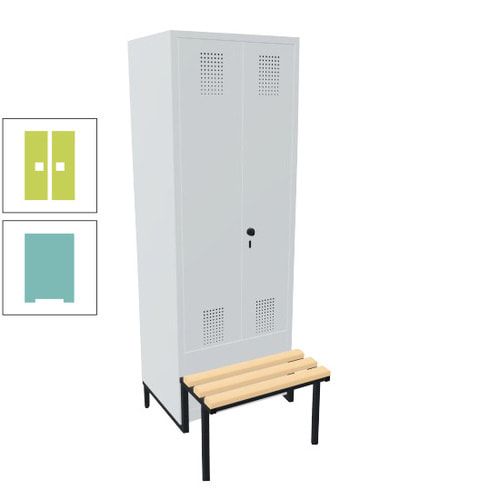 Doppel-Spind, Garderobenschrank, Buche Sitzbank integriert, 2 Abteile a 400 mm, Korpus anthrazitgrau, Tür anthrazitgrau, 1.850 x 800 x 815 mm (HxBxT)