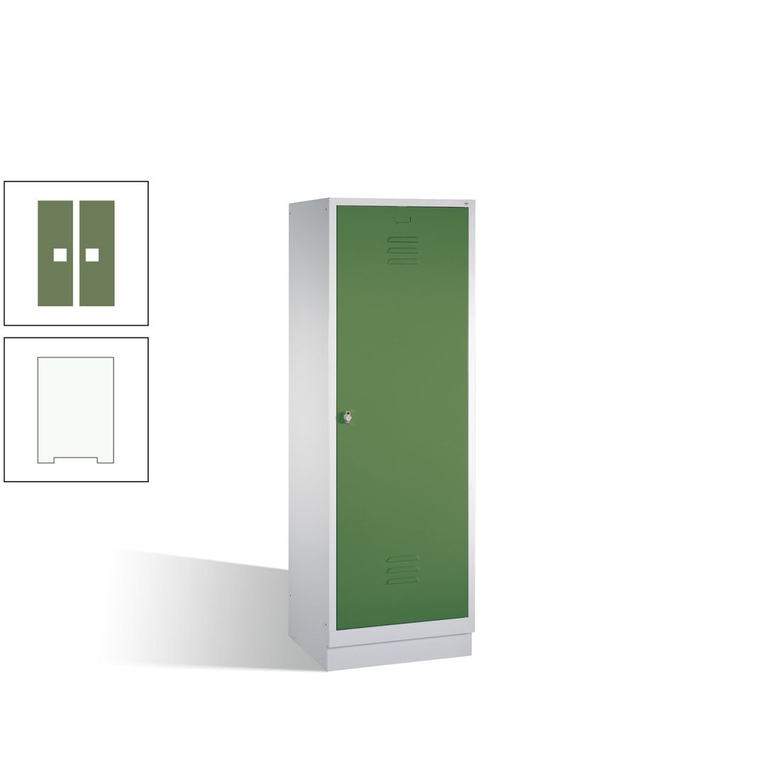 Doppel-Spind mit Großtür, Garderobenschrank mit Sockel, 2 Abteile a 300 mm, Korpus anthrazitgrau, Tür anthrazitgrau, 1.800 x 610 x 500 mm (HxBxT)