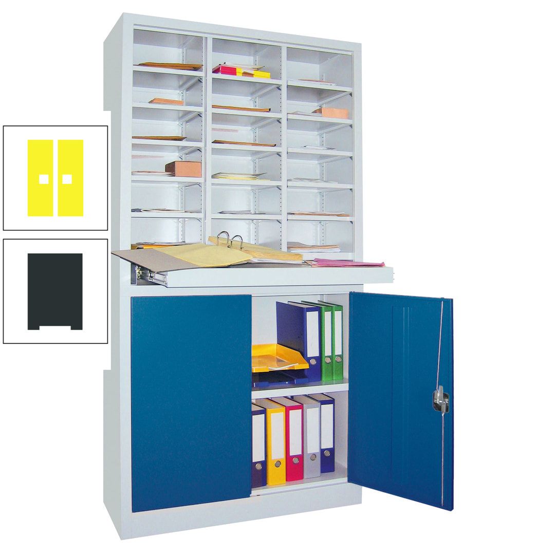 Aktenschrank - Büroschrank mit Sortierstation - 18 Fächer Ordnungsregal - Ausziehboden - 1.950 x 1.000 x 400 mm (HxBxT) - anthrazitgrau