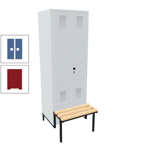 Doppel-Spind, Garderobenschrank, Buche Sitzbank integriert, 2 Abteile a 400 mm, Korpus anthrazitgrau, Tür anthrazitgrau, 1.850 x 800 x 815 mm (HxBxT)
