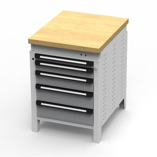 OTTOKIND Werkbank - Arbeitsplatte bündig - 850 x 605 x 750 mm (HxBxT) - 5 Schubladen - lichtgrau