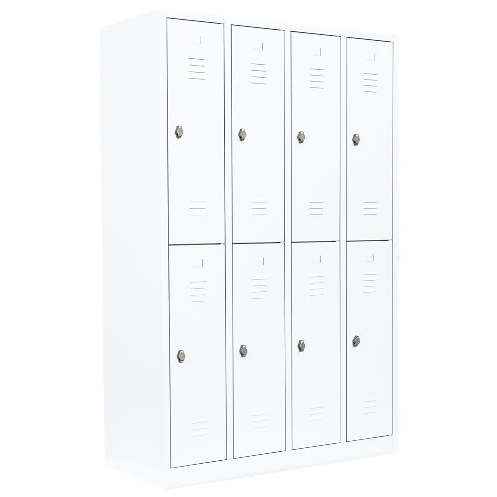 Garderobenschrank, Doppelstockspind, 4 Abteile, 8 Fächer, 1.800 x 1.170 x 500 mm (HxBxT), Stahl, Drehriegel, Korpus: lichtgrau, Front: anthrazitgrau