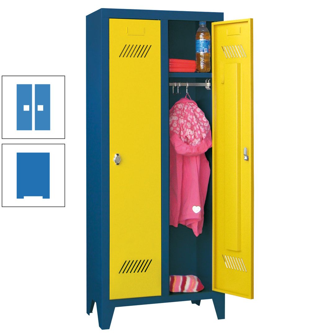 Spindschrank f. Kindergärten - mit Füßen - Höhe 1.300 mm - 2 Abteile a 250 mm - Zylinderschloss - anthrazitgrau