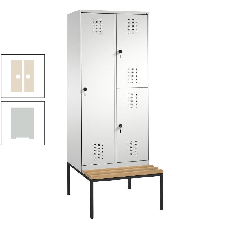 Garderobenschrank, Spind ein- und doppelstöckig Sitzbank, 2 Abteile, 3 Fächer, 2.090 x 800 x 500 mm (HxBxT), Front anthrazitgrau, Korpus anthrazitgrau
