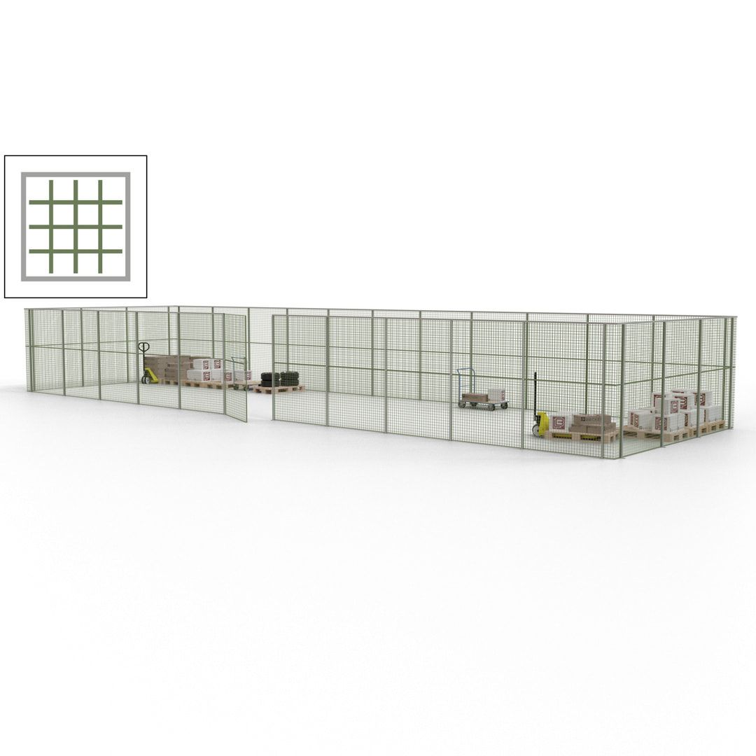 Maschinen Schutzgitter - Hallentrennwand - Sicherheitszaun - Tür - 42 m - 2.200 x 16.900 x 4.900 mm (HxBxT) - enzianblau