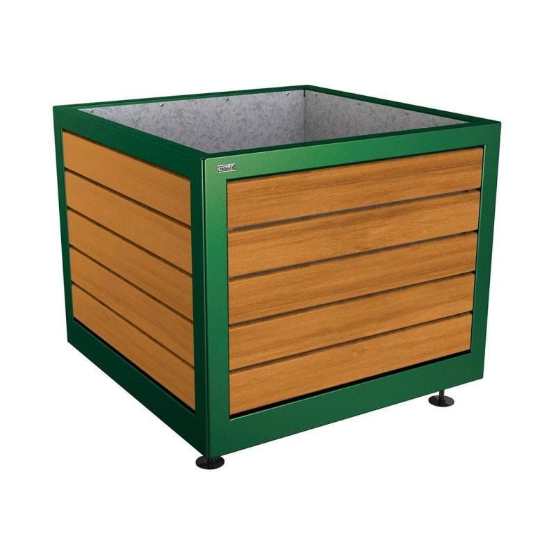 Pflanzbehälter, Stahl und Holz, verstellbare Füße, Innenverkleidung feuerverzinkt, 800 x 1.000 x 1.000 mm (HxBxT), Farbe enzianblau