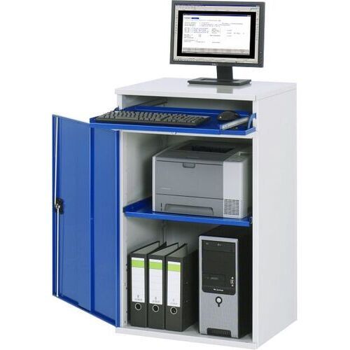 Computer-Arbeitsplatz, PC-Schrank, stationär, Dokumentenfach, Trennboden ausziehbar, Tastaturtablar, verschließbar - Anthrazitgrau