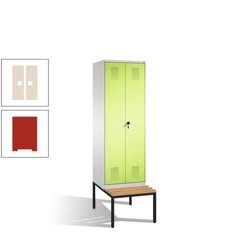 Doppel-Spind, Garderobenschrank, Buche Sitzbank untergebaut, 2 Abteile a 300 mm, Korpus anthrazitgrau, Tür anthrazitgrau, 2.090 x 600 x 815 mm (HxBxT)