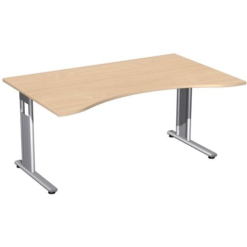 Schreibtisch, C-Fuß Flex, Ergo, Füße einseitig verkürzt, 720 x 1.600 x 1.000 mm (HxBxT), Bürotisch, Konferenztisch, Gestell silber, Dekor Ahorn