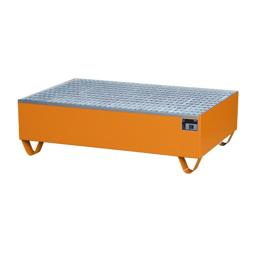 Auffangwanne - 1.200 x 800 mm (BxT) - 215 l - Füße - Gitterrost - feuerrot
