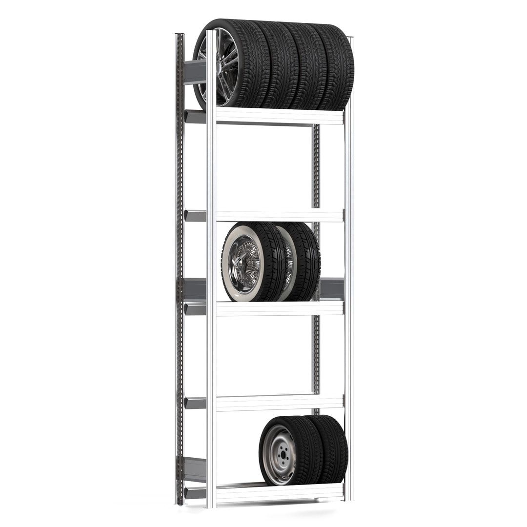 Felgenregal mit Tiefenriegel - 250 kg - 2.500 x 875 x 300 mm (HxBxT) - 5 Ebenen - Anbauregal - Steckregal BERT