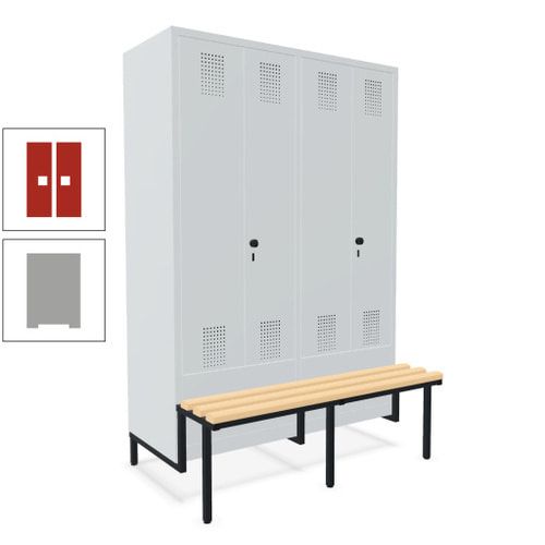 Doppel-Spind, Garderobenschrank, Buche Sitzbank integriert, 4 Abteile 300 mm, Korpus anthrazitgrau, Tür anthrazitgrau, 1.850 x 1.200 x 815 mm (HxBxT)