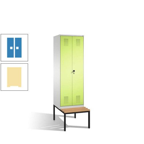 Doppel-Spind, Garderobenschrank, Buche Sitzbank untergebaut, 2 Abteile a 300 mm, Korpus anthrazitgrau, Tür anthrazitgrau, 2.090 x 600 x 815 mm (HxBxT)