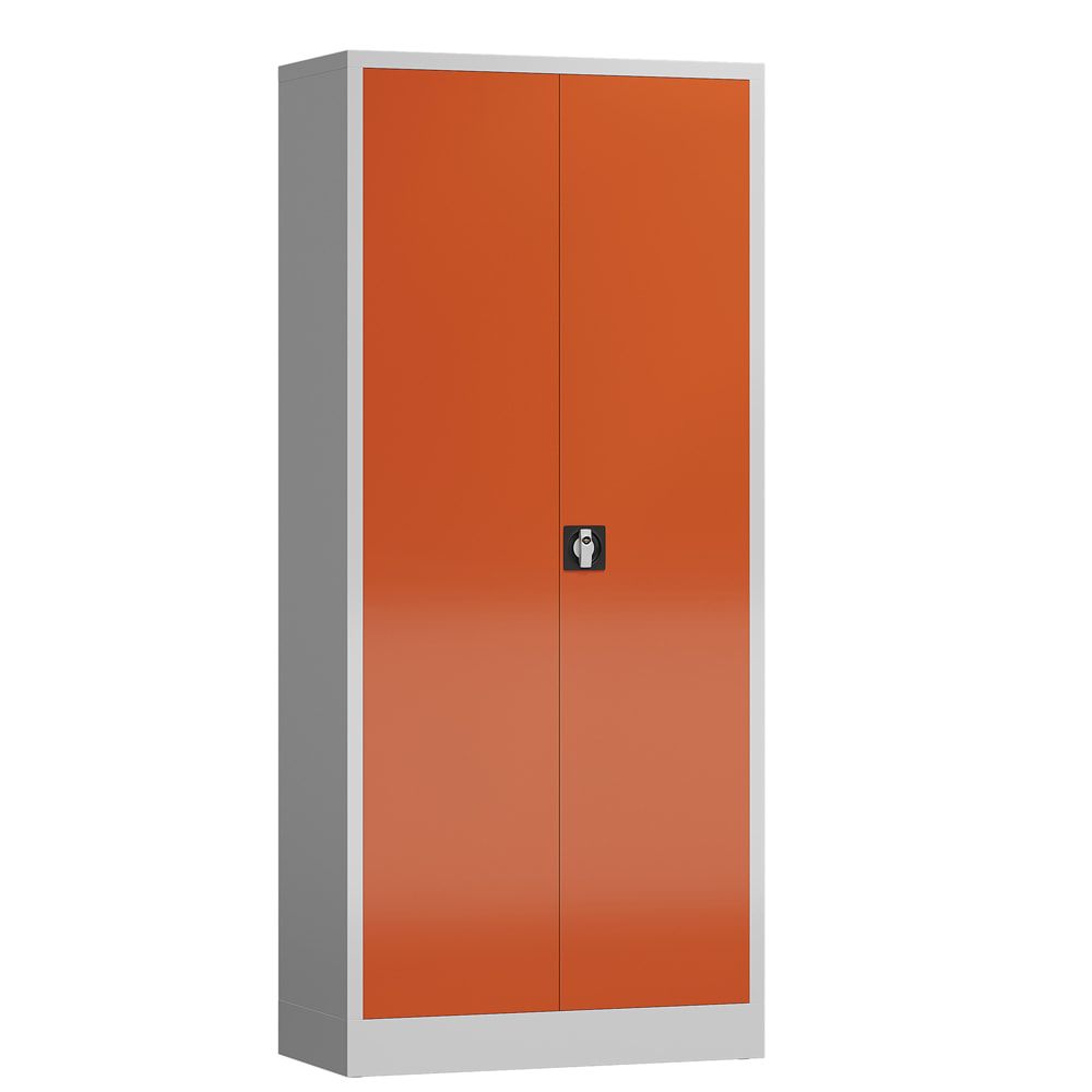 Aktenschrank, Büroschrank, abschließbar, Flügeltüren, 4 Fachböden, 1.800 x 800 x 380 mm (HxBxT), Stahl, Korpus und Türen lichtgrau