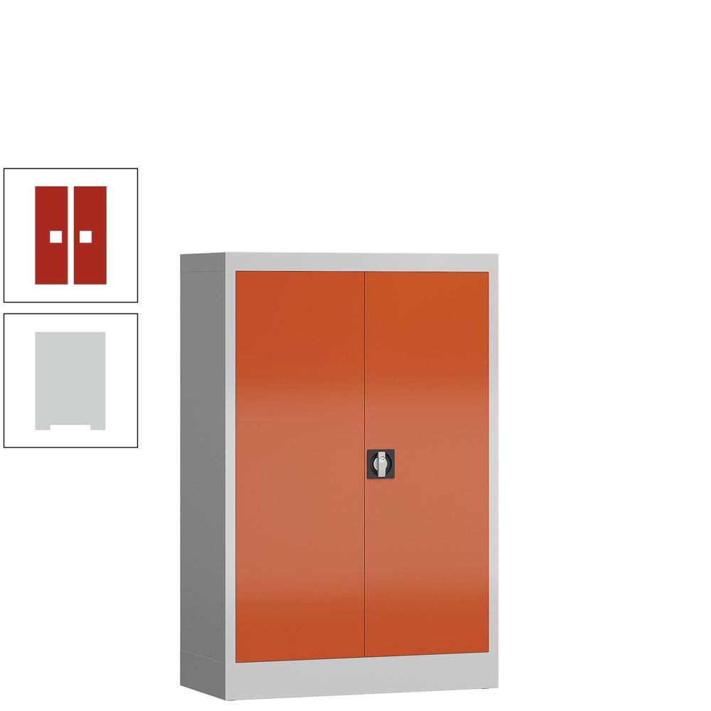 Aktenschrank, Büroschrank, abschließbar, Flügeltüren, 2 Fachböden, 1.200 x 800 x 380 mm (HxBxT), Stahl, Korpus und Türen lichtgrau