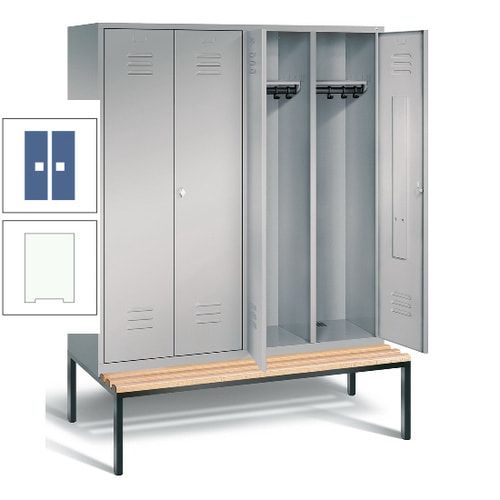 Doppel-Spindschrank, Buche Sitzbank untergebaut, 4 Abteile a 400 mm, Korpus lichtgrau, Tür anthrazitgrau, 2.090 x 1.590 x 815 mm (HxBxT)