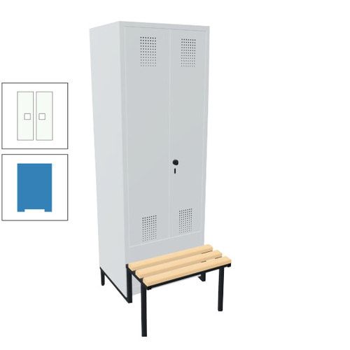 Doppel-Spind, Garderobenschrank, Buche Sitzbank integriert, 2 Abteile a 400 mm, Korpus anthrazitgrau, Tür anthrazitgrau, 1.850 x 800 x 815 mm (HxBxT)
