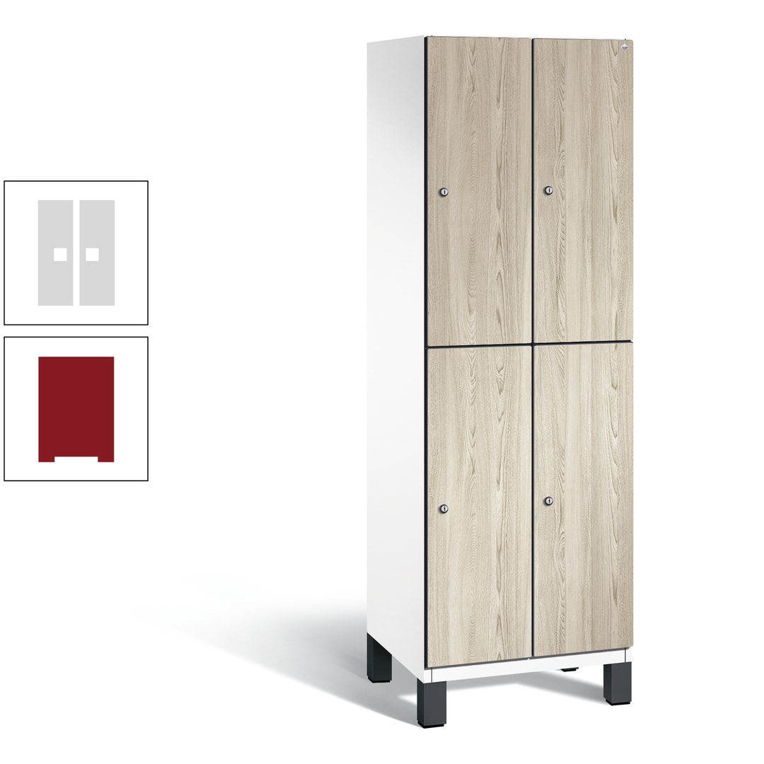 Fächerschrank, Garderobenschrank, mit Füßen, 2 Abteile, 1.980 x 600 x 525 mm (HxBxT), Korpus anthrazitgrau, Tür Donau-Ahorn