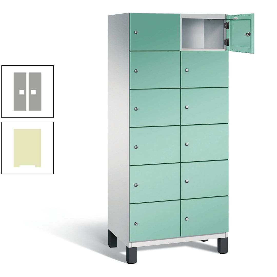 Fächerschrank, Stahlschrank, 12 Fächer, Türöffnungsbegrenzer, Füße, 1.980 x 800 x 525 mm (HxBxT), Korpus anthrazitgrau, Front anthrazitgrau