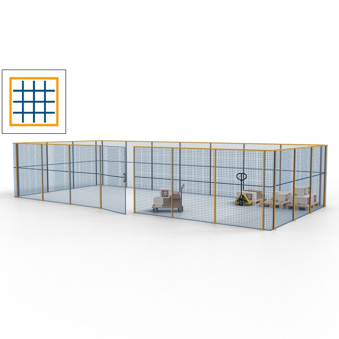 Hallentrennwand - Flügeltür, Gitter - 19 Gitterwände - 2.200 x 10.900 x 4.900 mm (HxBxT) - Perlweiß/reinorange