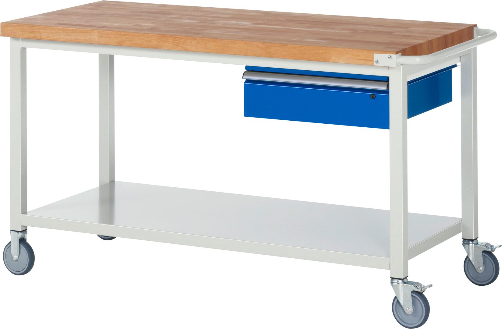 Mobile Werkbank mit Ablageboden - 1 Schublade - 150:1 - höhenverstellbar 880-1.080 mm - 1.500 x 700 mm (BxT) - 450 kg - Anthrazitgrau