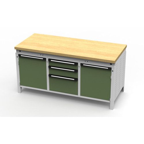 OTTOKIND Werkbank - bündige Arbeitsplatte - 810 x 1.695 x 750 mm (HxBxT) - 3 Schubladen - 2 Schränke - lichtgrau
