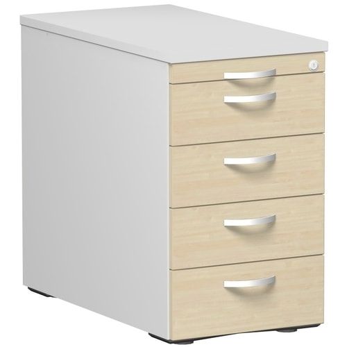 Standcontainer, 4 Schubladen, Ordnungsfach, Zentralverschluss, 720 x 438 x 800 mm (HxBxT), Front Ahorn, Oberboden Ahorn, Korpus Ahorn