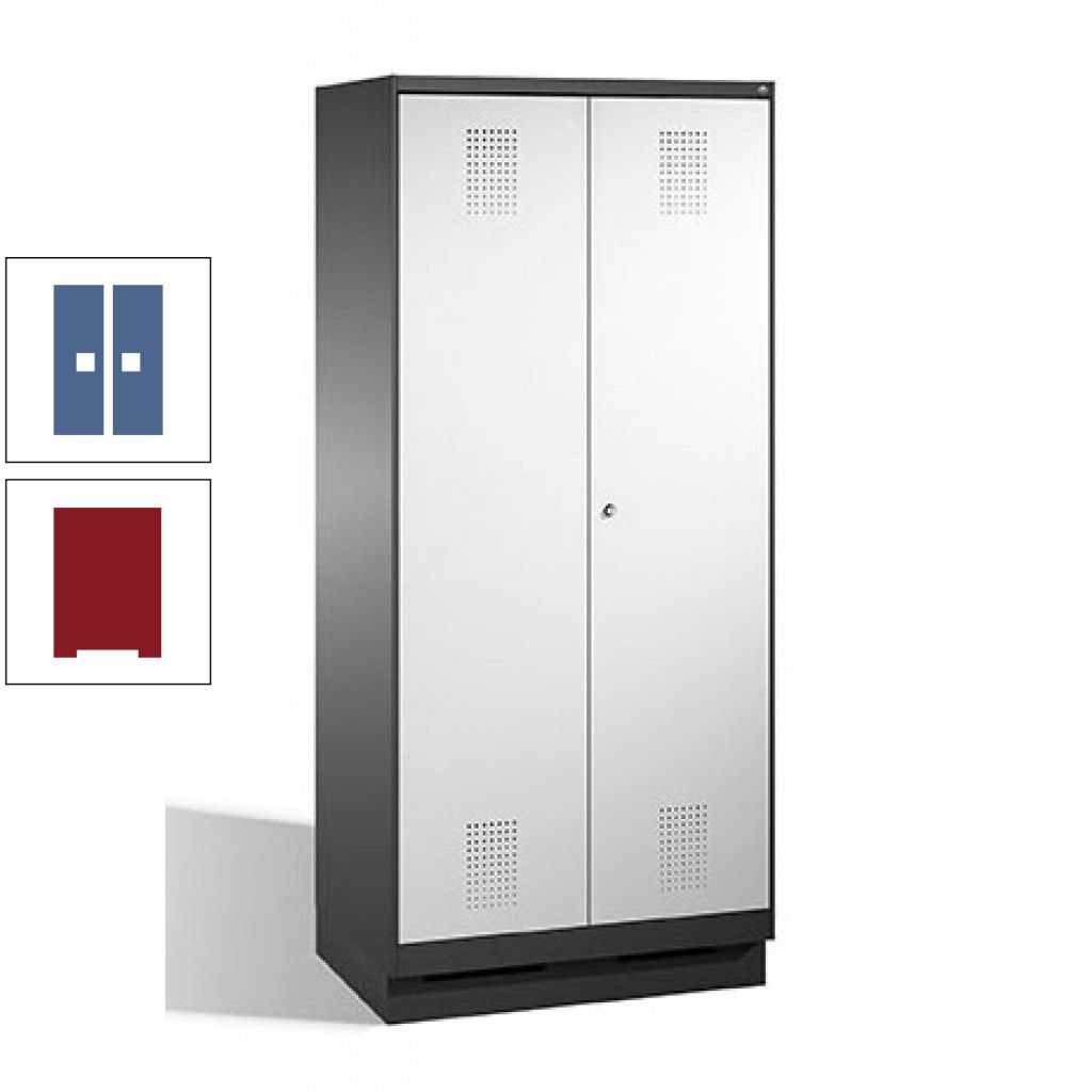 Doppel-Spind, Doppeltüren, Garderobenschrank mit Sockel, 2 Abteile a 400 mm, Korpus anthrazitgrau, Tür anthrazitgrau, 1.800 x 800 x 500 mm (HxBxT)