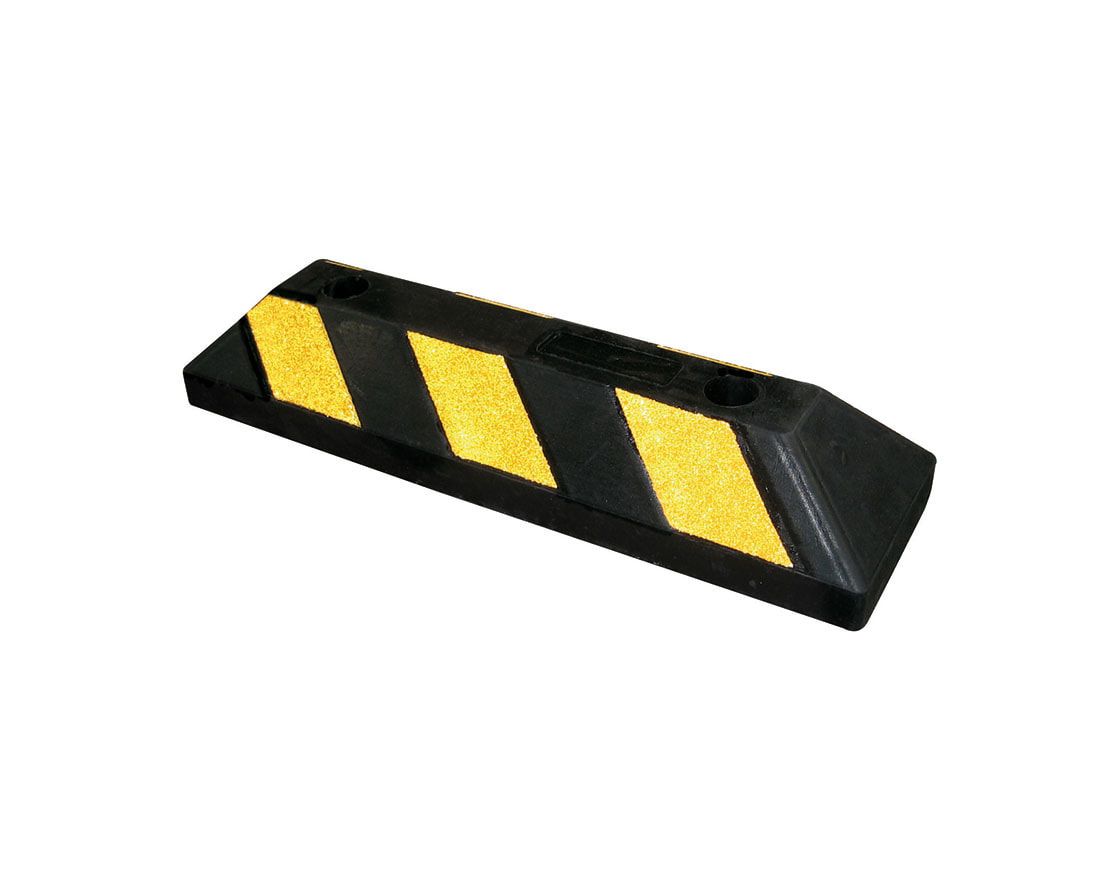 Radstop, Parkplatzabgrenzung, Recycling-Gummi, Montage mit Spreizbolzen, 100 x 1.800 x 150 mm (HxBxT), Farbe gelb/schwarz