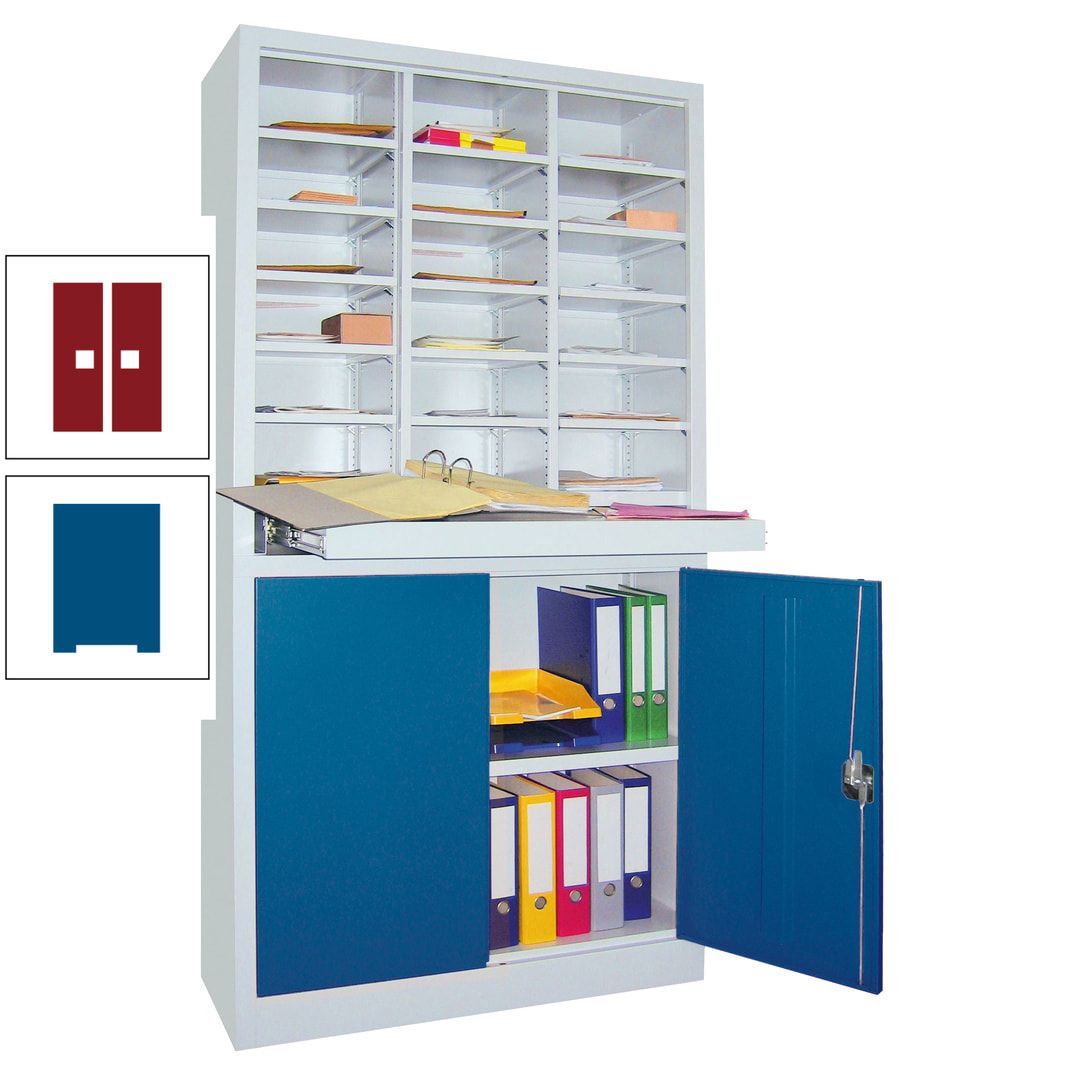 Aktenschrank - Büroschrank mit Sortierstation - 18 Fächer Ordnungsregal - Ausziehboden - 1.950 x 1.000 x 400 mm (HxBxT) - anthrazitgrau