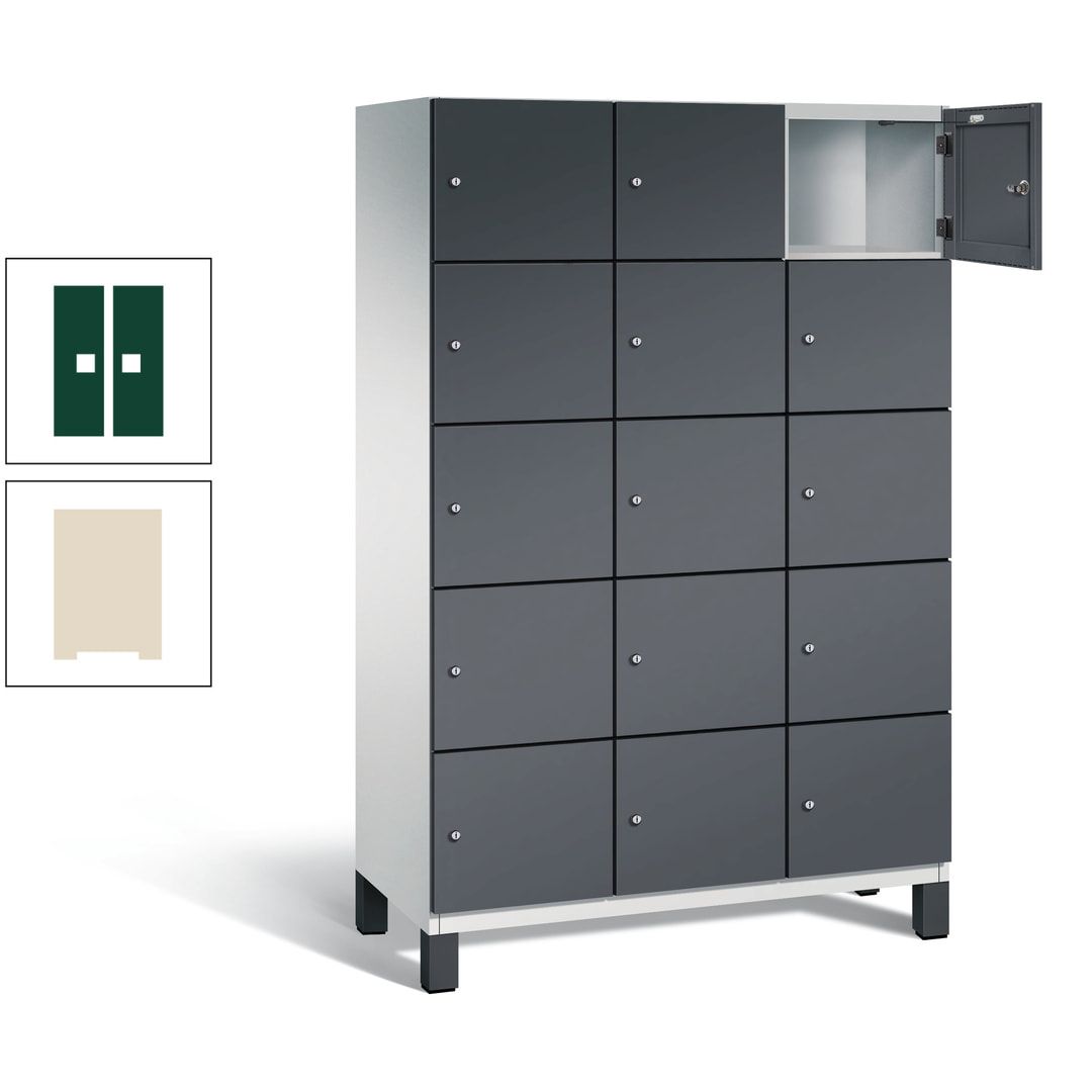 Fächerschrank, Stahlschrank, 15 Fächer, Türöffnungsbegrenzer, Füße, 1.980 x 1.200 x 525 mm (HxBxT), Korpus anthrazitgrau, Front anthrazitgrau