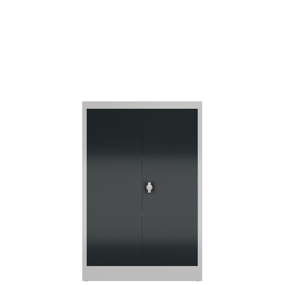 Aktenschrank, Büroschrank, abschließbar, Flügeltüren, 2 Fachböden, 1.200 x 800 x 380 mm (HxBxT), Stahl, Korpus und Türen lichtgrau