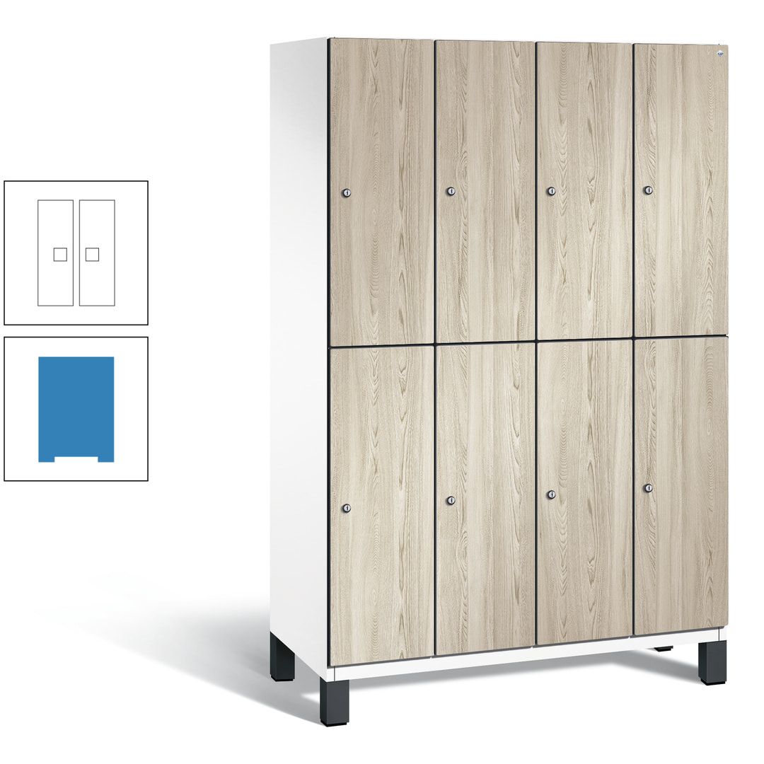 Fächerschrank, Garderobenschrank, mit Füßen, 4 Abteile, 1.980 x 1.200 x 525 mm (HxBxT), Korpus anthrazitgrau, Tür Donau-Ahorn