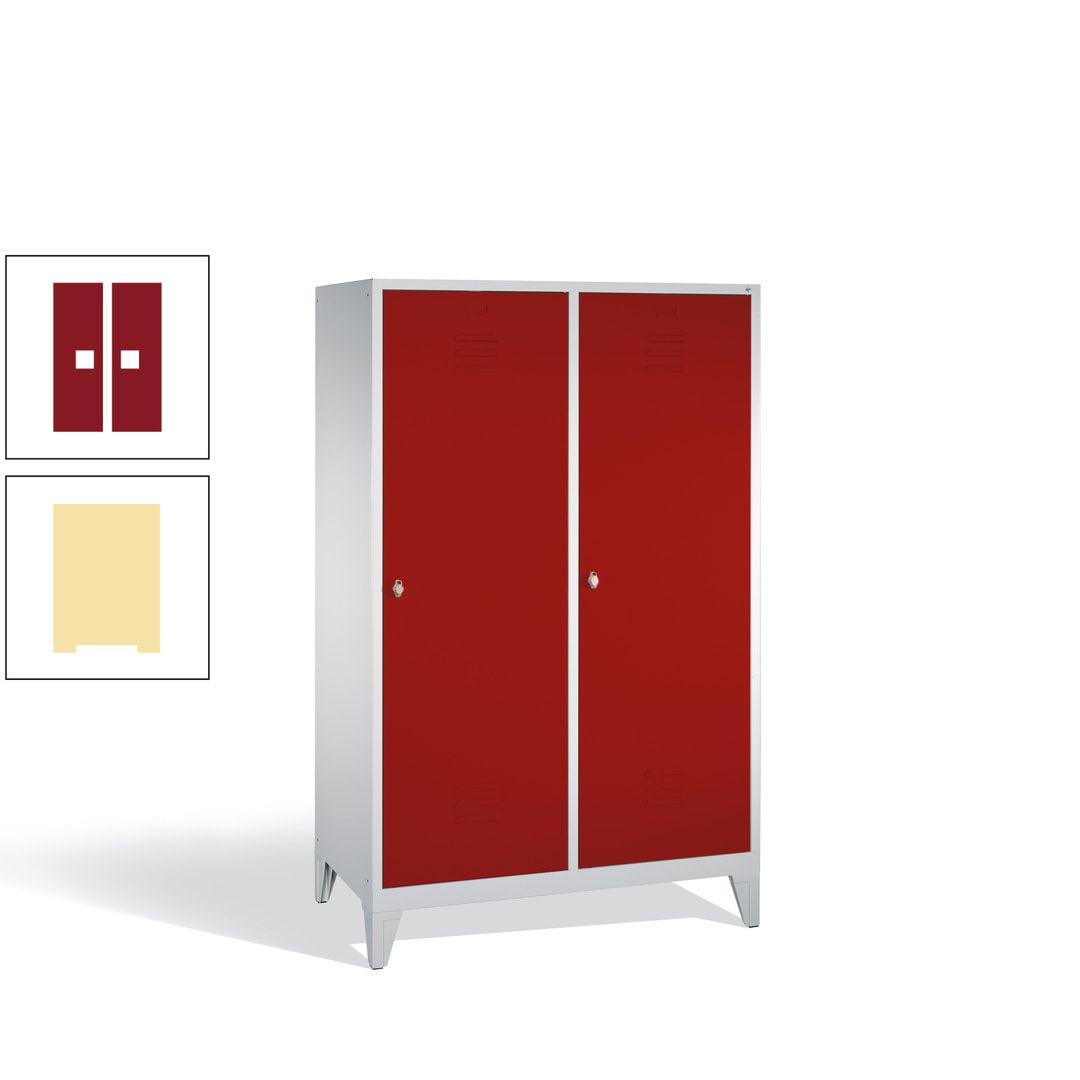 Doppel-Spind mit 2 Großtüren, Garderobenschrank mit Füßen, 4 Abteile a 300 mm, Korpus anthrazitgrau, Tür anthrazitgrau, 1.850 x 1.190 x 500 mm (HxBxT)