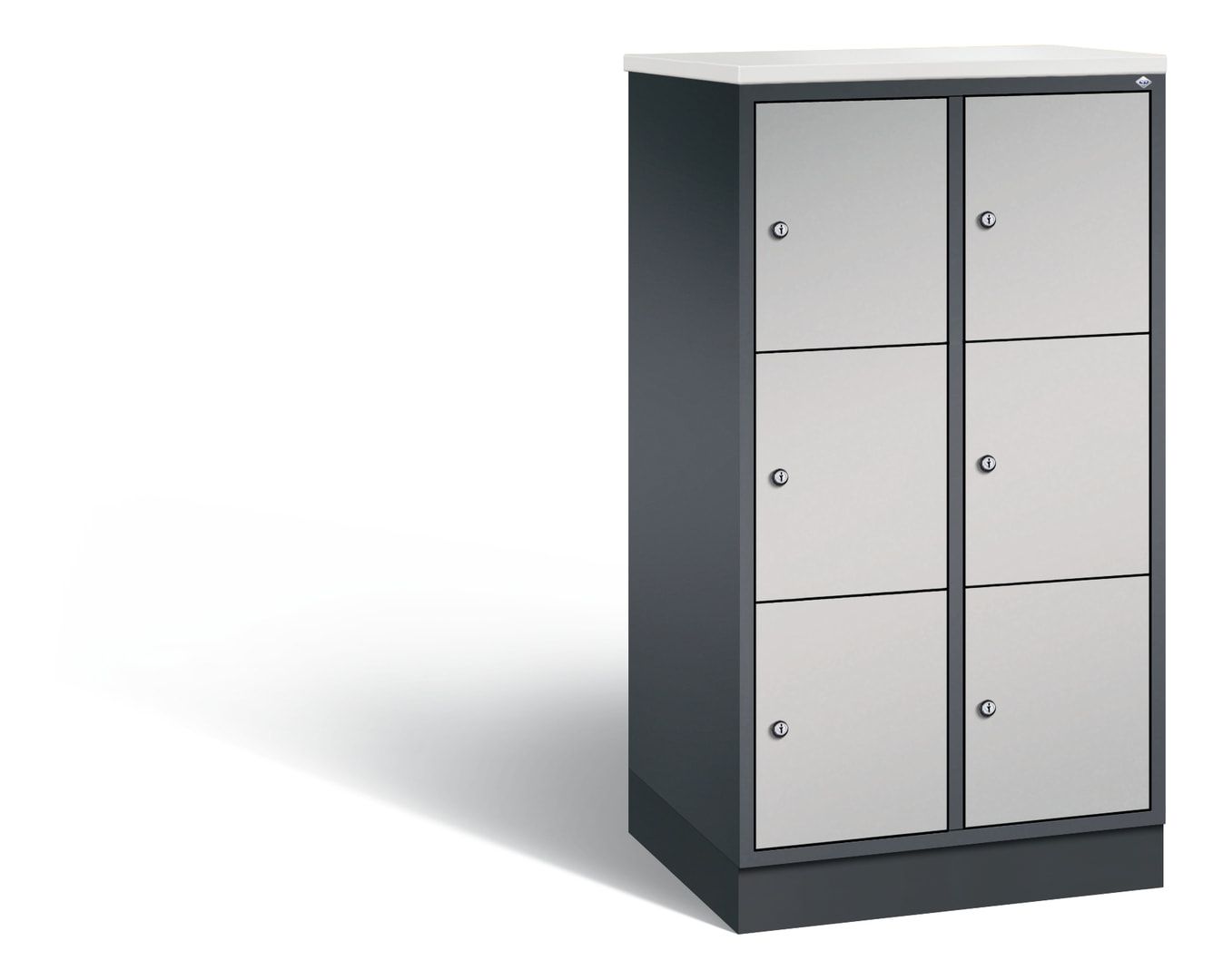 Schließfachschrank, Fächerschrank, 2 Abteile, 6 Fächer, Zylinderschloss, 1.250 x 620 x 500 mm (HxBxT), Korpus Fernblau, Tür anthrazitgrau