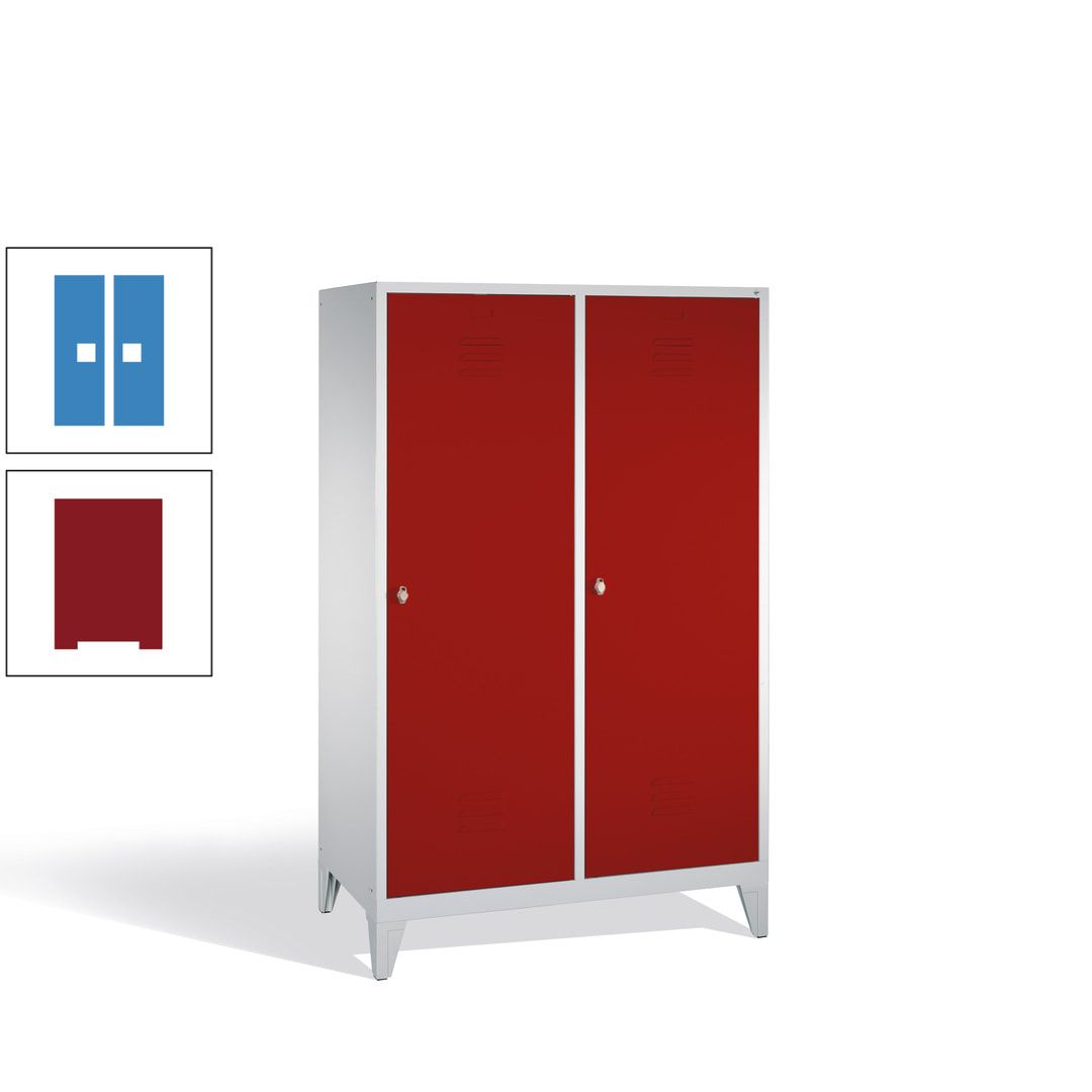 Doppel-Spind mit 2 Großtüren, Garderobenschrank mit Füßen, 4 Abteile a 300 mm, Korpus anthrazitgrau, Tür anthrazitgrau, 1.850 x 1.190 x 500 mm (HxBxT)