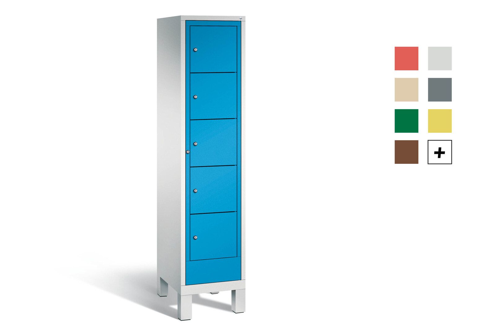 Wäscheschrank, Ausgabeschrank, Fächerschrank, Zentraltür, Füße, 5 Fächer, Korpus Pastellgelb, Tür anthrazitgrau, 1.850 x 420 x 500 mm (HxBxT)