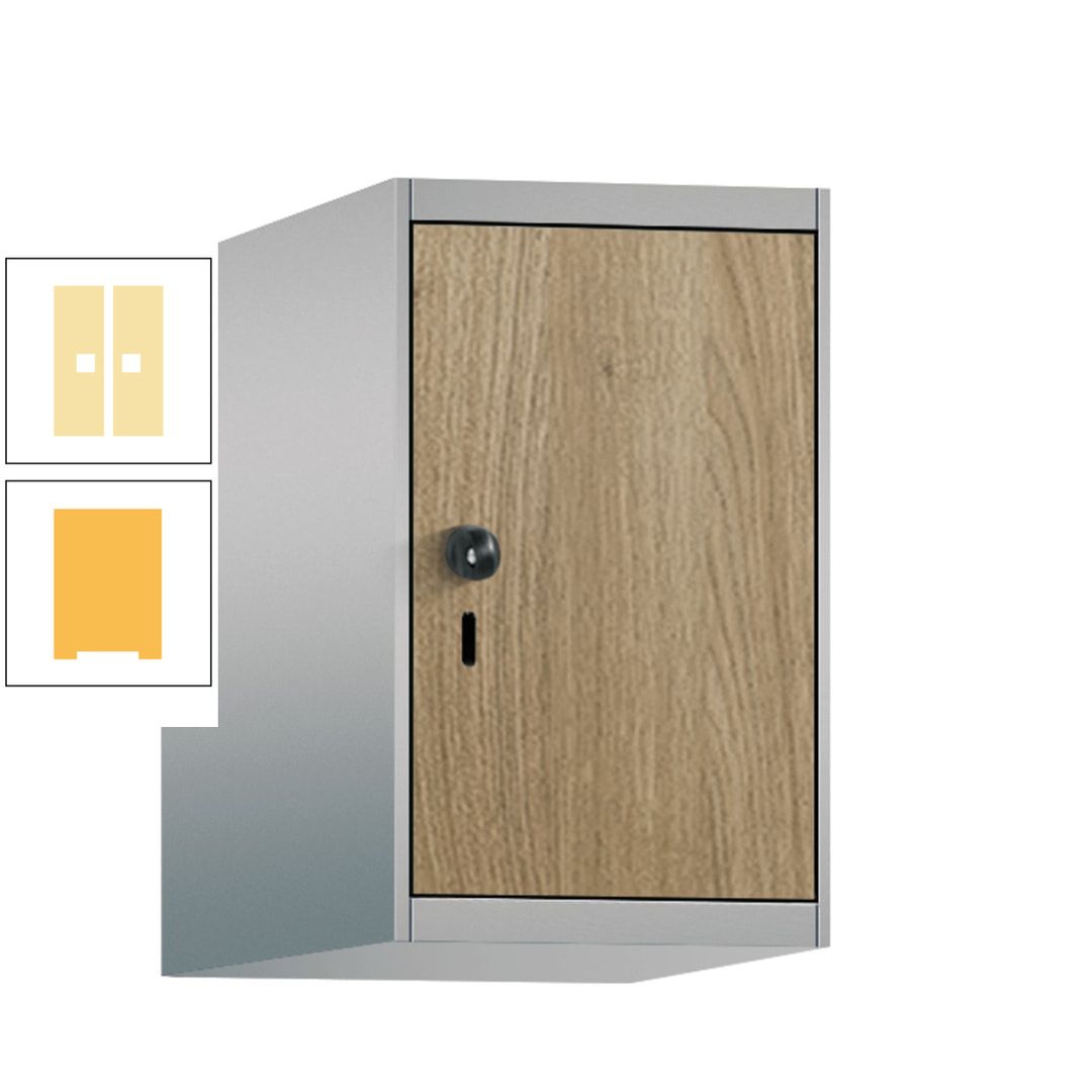 Aufsatzschrank, Schrankaufsatz, 1 Fach a 300 mm, Farbe Pastellgelb, Tür anthrazitgrau, 500 x 300 x 500 mm (HxBxT)