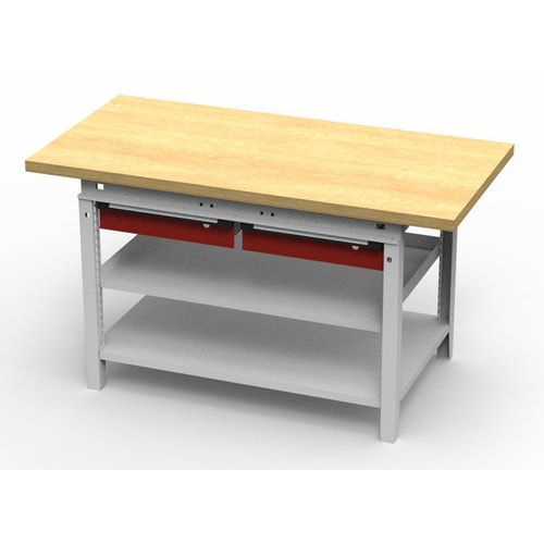 OTTOKIND Werkbank - bündige Arbeitsplatte - 850 x 1.150 x 750 mm (HxBxT) - 2 Schubladen - 2 Ablageböden - lichtgrau