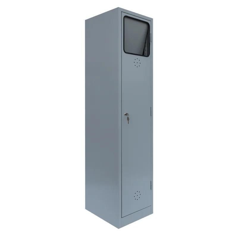 Wäschesammelschrank, Wäscheschrank, Stahlschrank, Sockel, Klappe, Zylinderschloss, 1.800 x 415 x 500 mm (HxBxT), Korpus lichtgrau, Front enzianblau