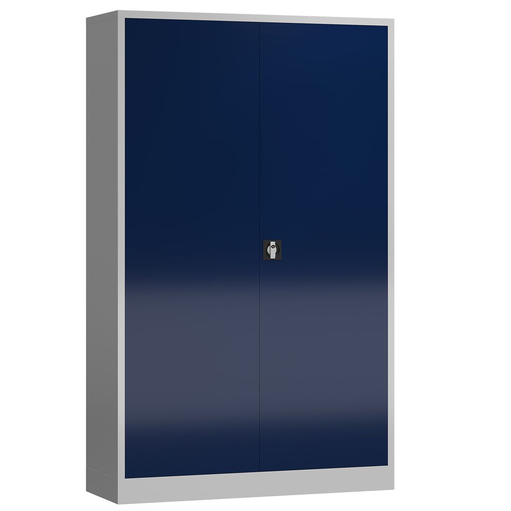 Aktenschrank, Büroschrank, abschließbar, Flügeltüren, 4 Fachböden, 1.945 x 1.200 x 420 mm (HxBxT), Stahl, Korpus und Türen lichtgrau