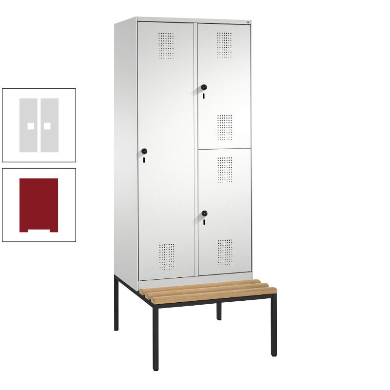 Garderobenschrank, Spind ein- und doppelstöckig Sitzbank, 2 Abteile, 3 Fächer, 2.090 x 800 x 500 mm (HxBxT), Front anthrazitgrau, Korpus anthrazitgrau