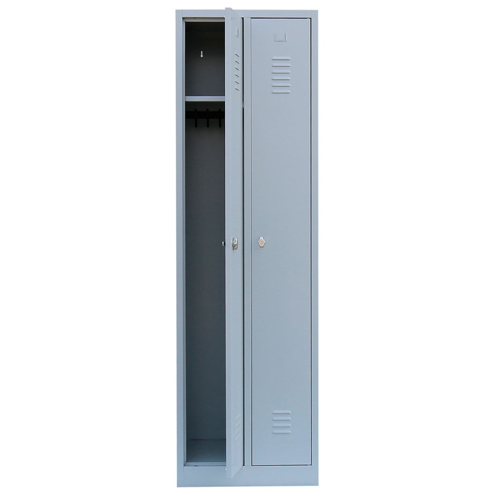 Garderobenschrank, Garderobenspind, 2 Abteile, 1.800 x 500 x 500 mm (HxBxT), Korpusfarbe: lichtgrau, Frontfarbe: enzianblau