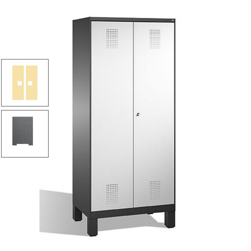 Mehrzweckschrank, Doppeltüren, auf Füßen, 2 Abteile a 400 mm, Korpus anthrazitgrau, Tür anthrazitgrau, 1.850 x 800 x 500 mm (HxBxT)