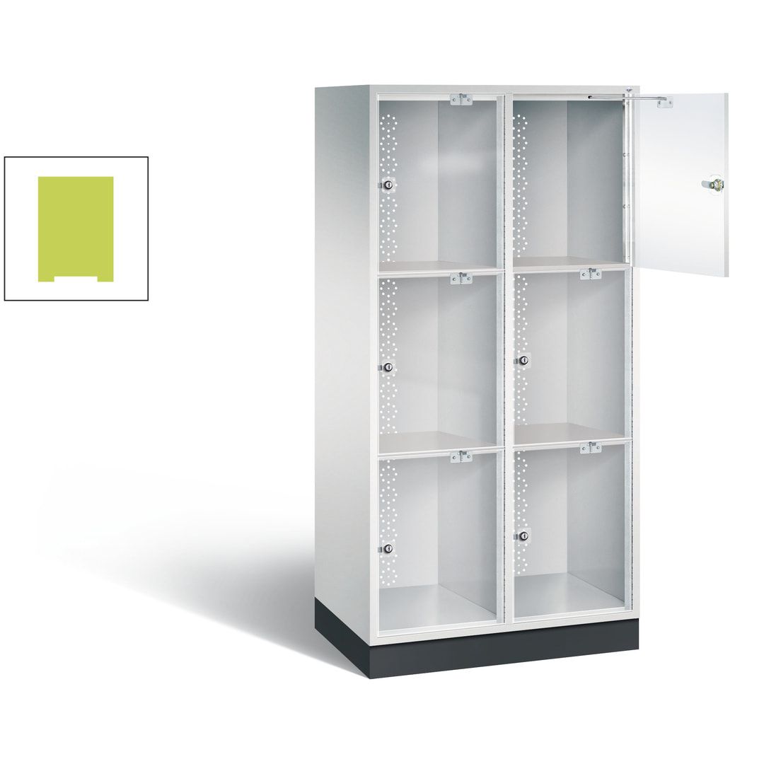 Schließfachschrank, Fächerschrank mit Türen aus Acrylglas, 2 Abteile, 6 Fächer, Zylinderschloss, 1.750 x 820 x 500 mm (HxBxT), Korpus anthrazitgrau
