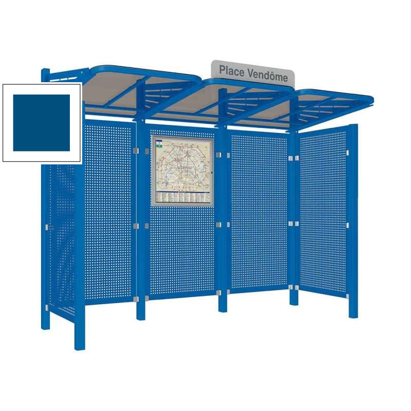 Buswartehalle - Unterstand - Stahlblech Verkleidung - Fahrplankasten - Haltestellenschild - 2.200 x 3.000 x 1.500 mm (HxBxT) - enzianblau